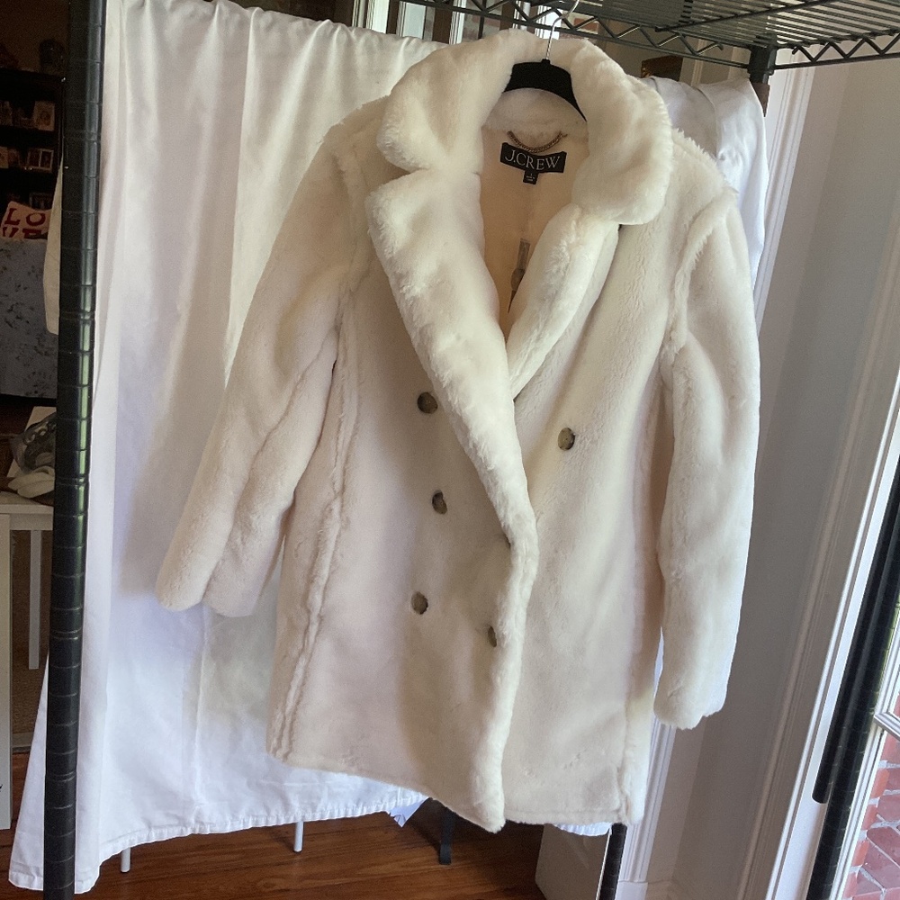 J. Crew Cream Faux Fur Double-Breasted Coat